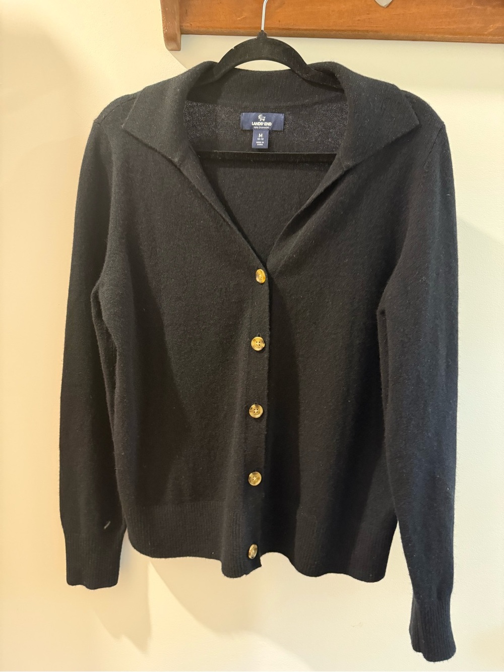 Lands' End Black Collared Cardigan 100% cashmere
